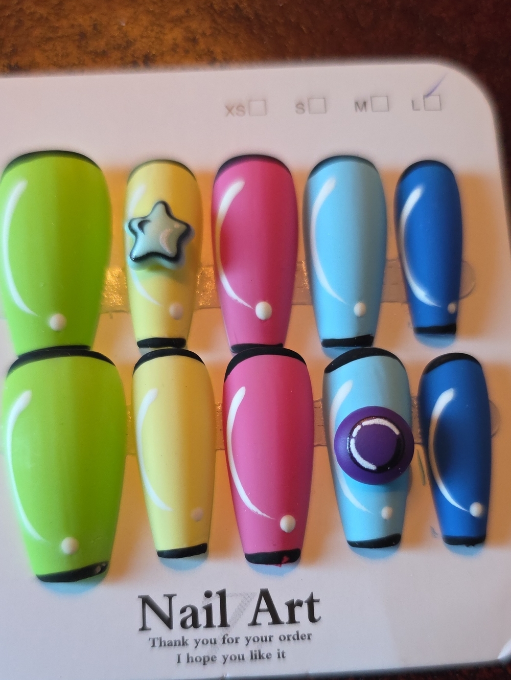 Nail Art Press-On Set - Bright Multi-Color Size Large